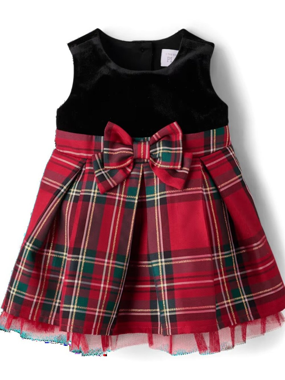 Children's Place Plaid Velour Fit & Flare Dress Red & Green 6-9m, 9-12m - Picture 3 of 3
